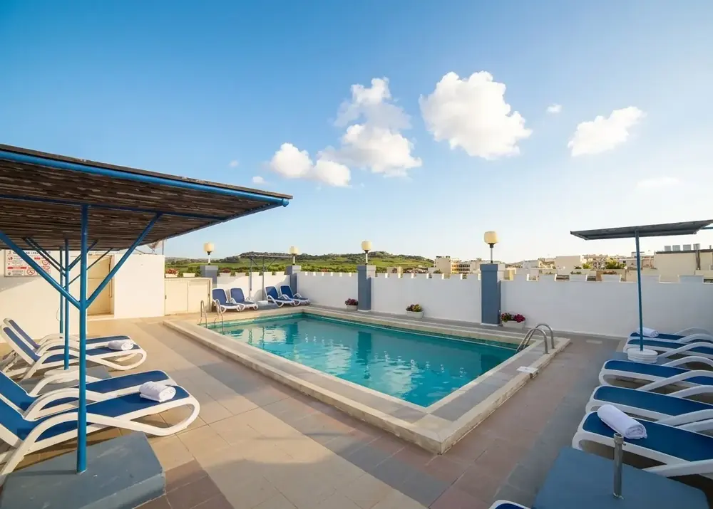 Rooftop swimming pool and sun terrace at Coral Hotel, St. Paul's Bay